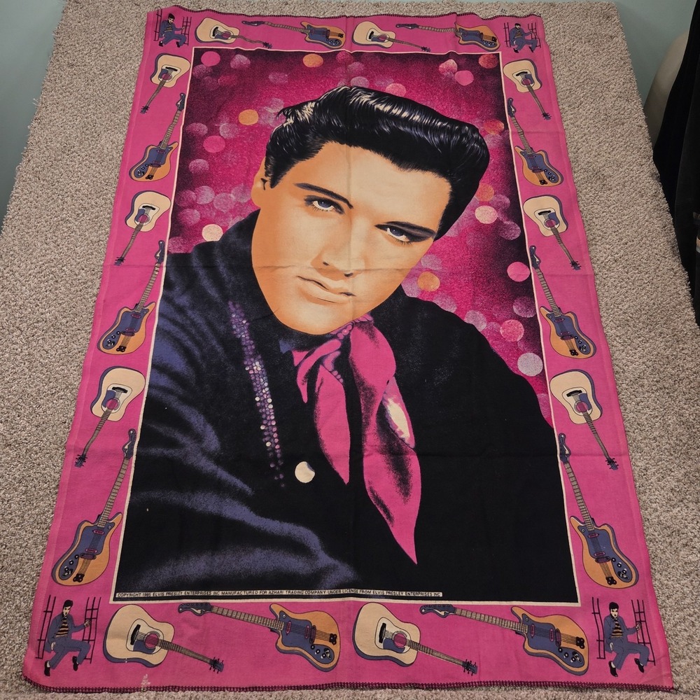 Elvis Presley Tapestry Pink Guitars 34.5 x52 the king (Read Description)